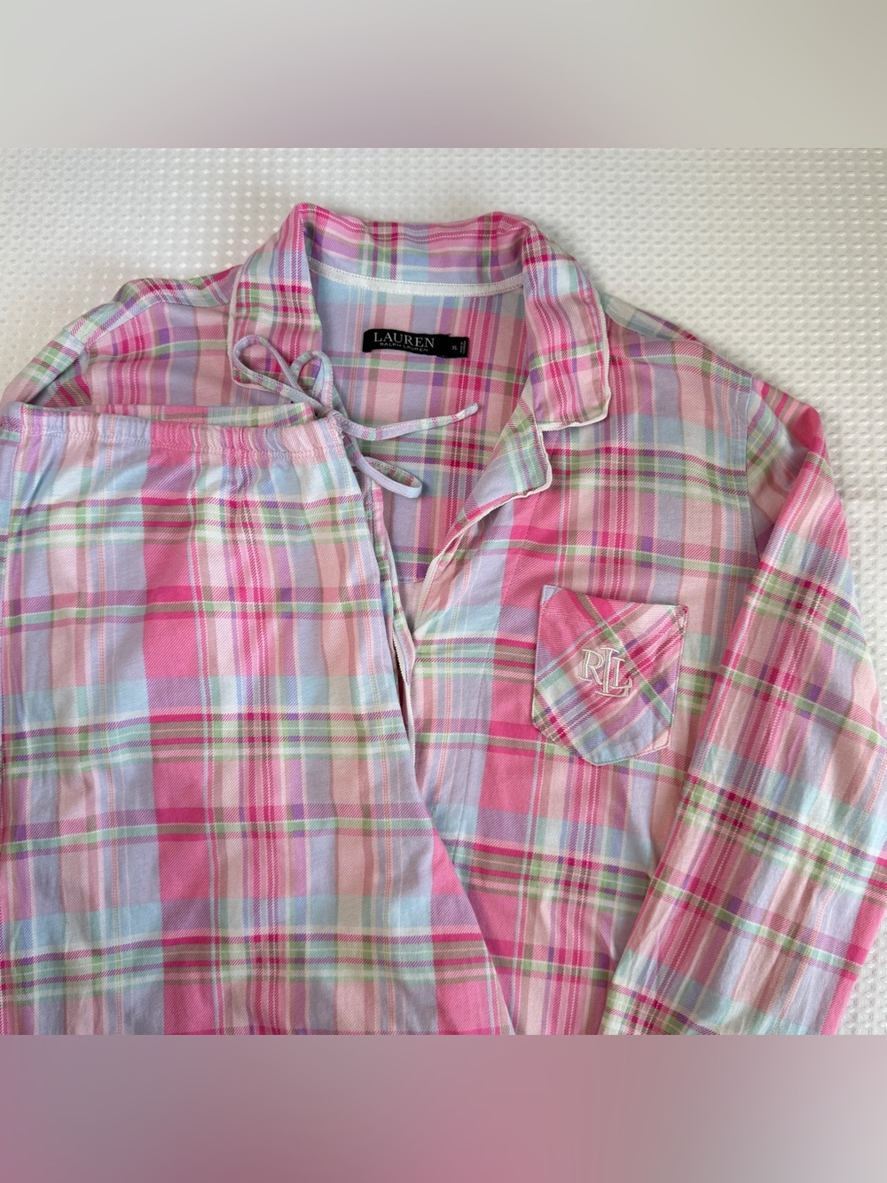 Lauren Ralph Lauren Pink Plaid Cotton Pajama Set